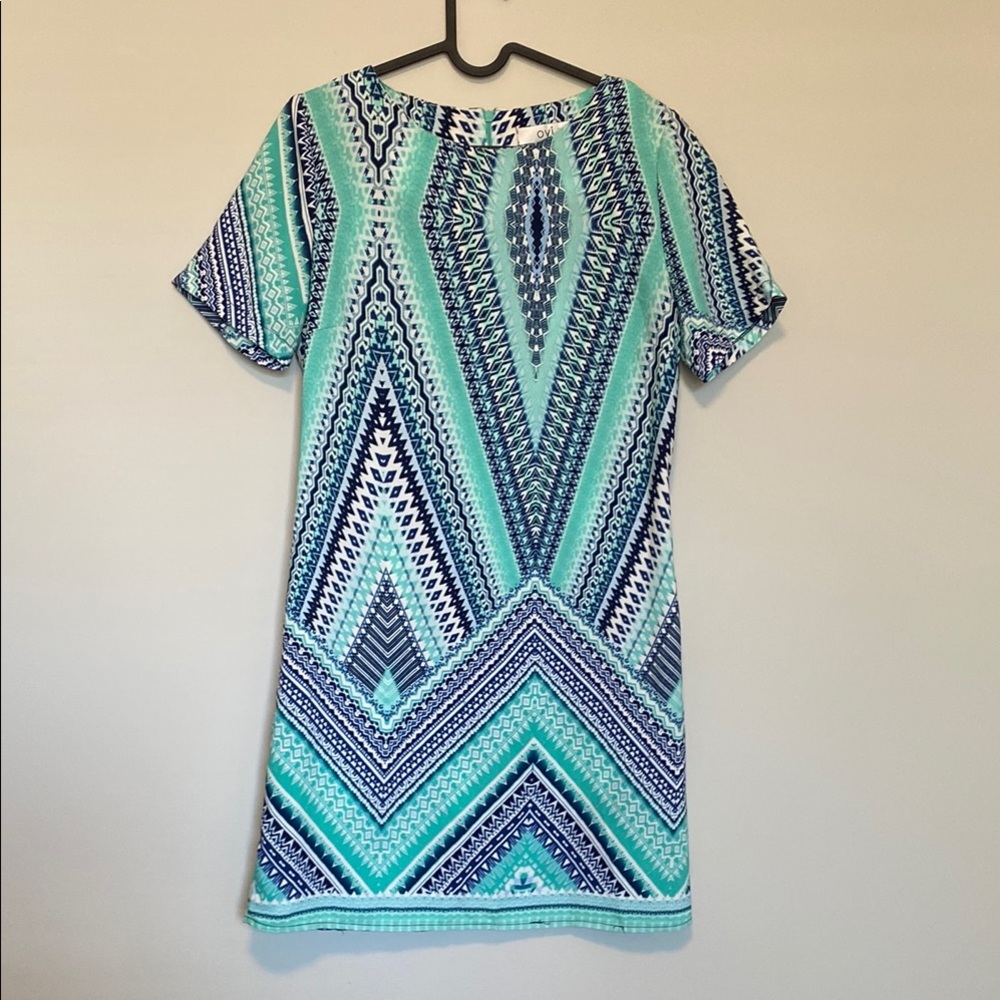 Ovi Blue and Green Patterned Mini Dress